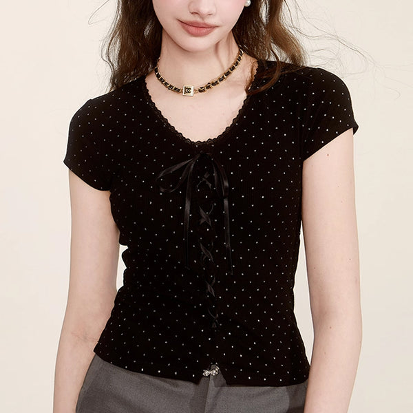 Black Polka Dot Ribbon Top