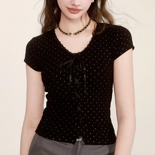 Black Polka Dot Ribbon Top