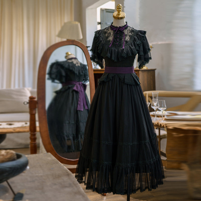 公爵令嬢の刺繍ヴィクトリアンワンピース - Black × Purple[2026年6月
