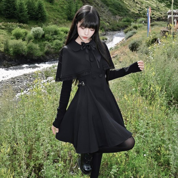黒のお嬢様のケーププリーツワンピース