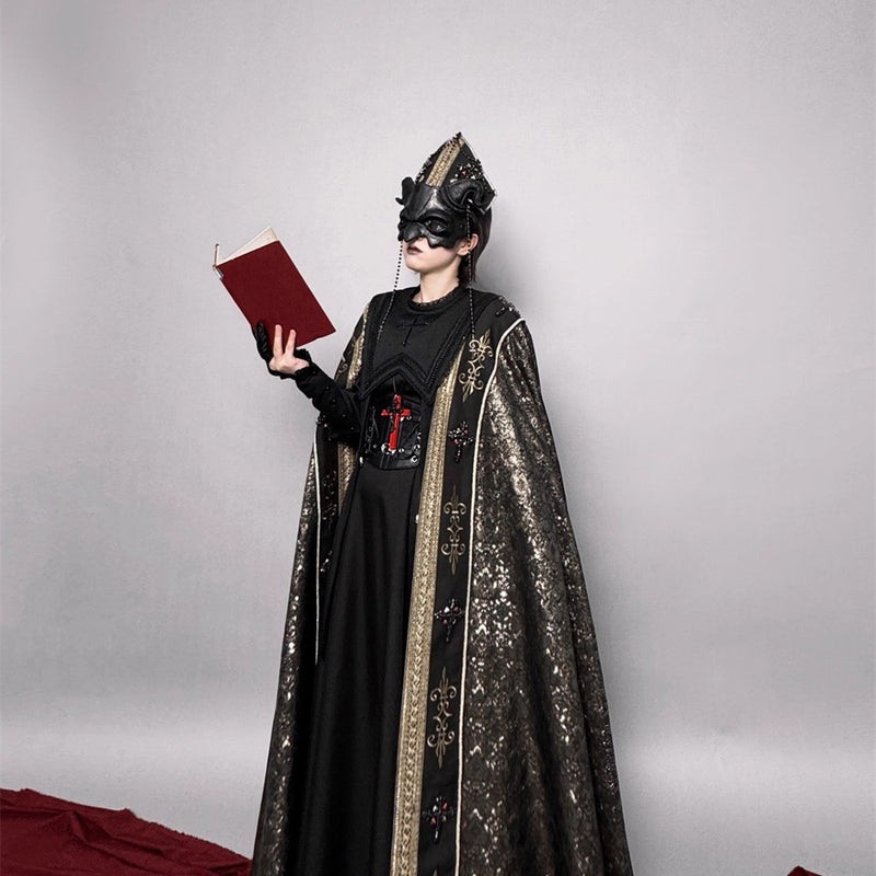 月夜の修道女の刺繍ミトラ - Black × Gold[2025年12月上旬-2026年1月上旬発送予定]