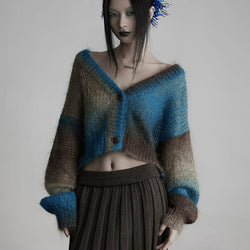 Short Cardigan with Gradation of Blue and Brown