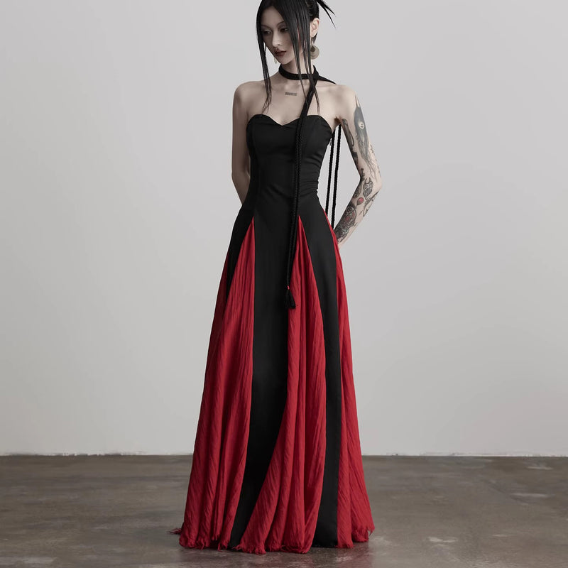 Black and Red Camisole Long Dress