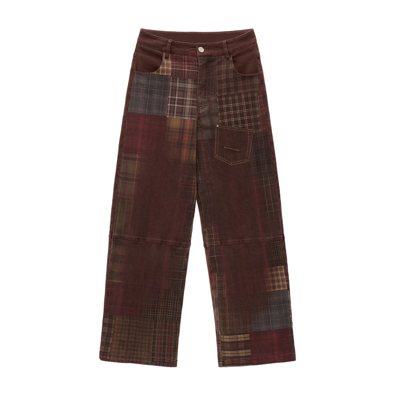 Checkered Vintage Brown Denim Pants