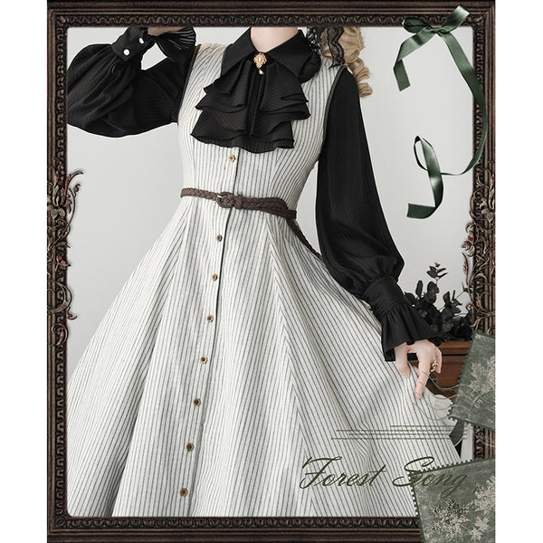 灰緑の縦縞クラシカルジャンパースカート - ロング丈[2025年12月下旬-2026年1月下旬発送予定]