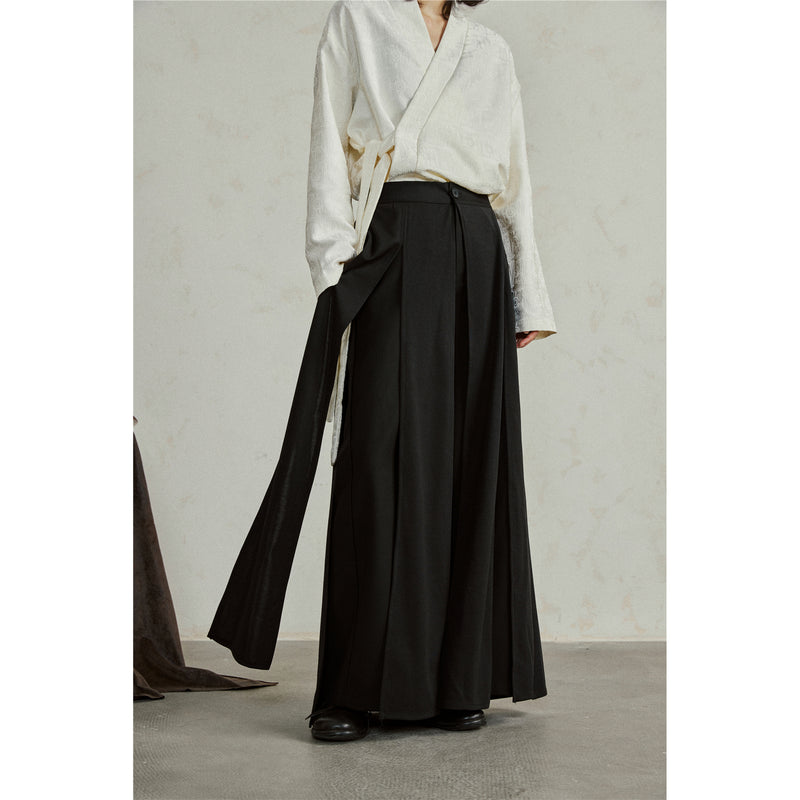 Black Draped Layered Wide Pants