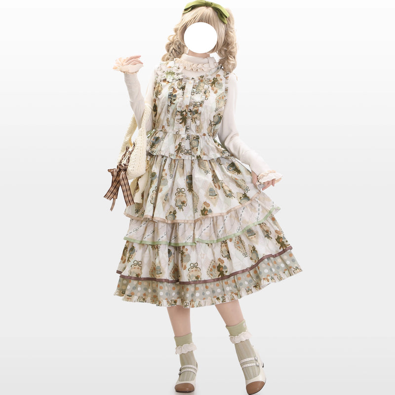 Afternoon Tea Time Cat Tiered Strap Skirt[2026年1月上旬-1月下旬発送予定]