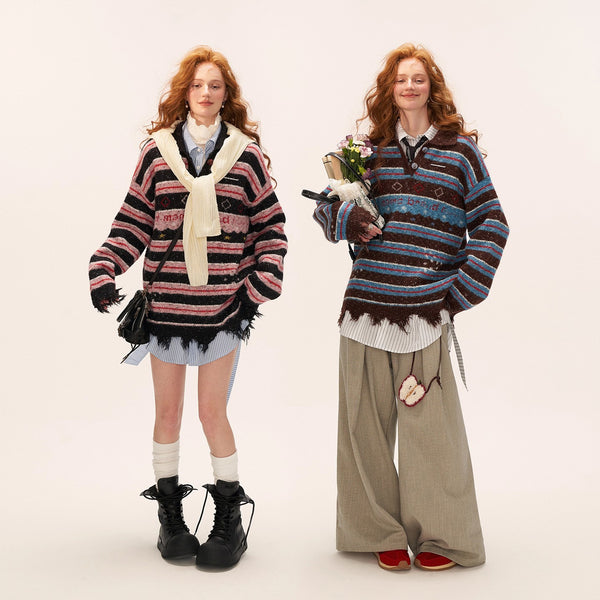 Starry Stripe Polo Knit Top