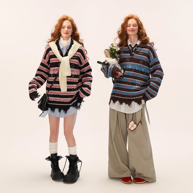 Starry Stripe Polo Knit Top