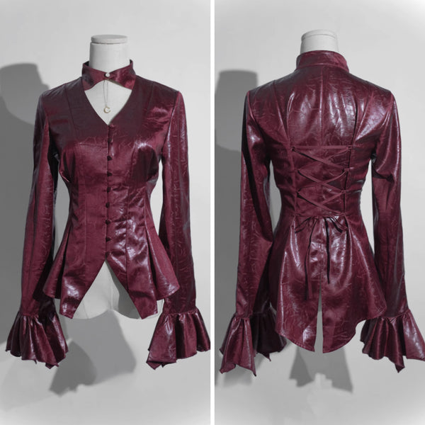 月に咲く薔薇のゴシックブラウス - Wine Red[2025年7月中旬-8月中旬発送予定]