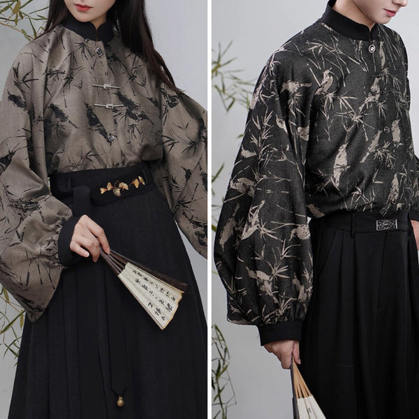 竹林の水墨画バルーンスリーブブラウス