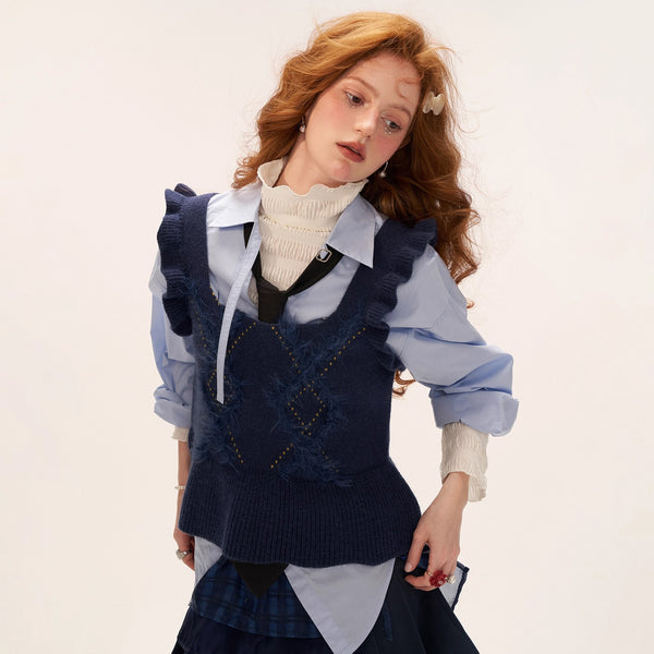 Navy Argyle Knit Bustier