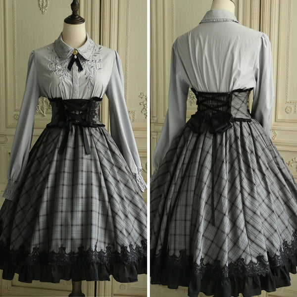 薄墨の格子柄コルセットスカート[2026年3月下旬-4月下旬発送予定]