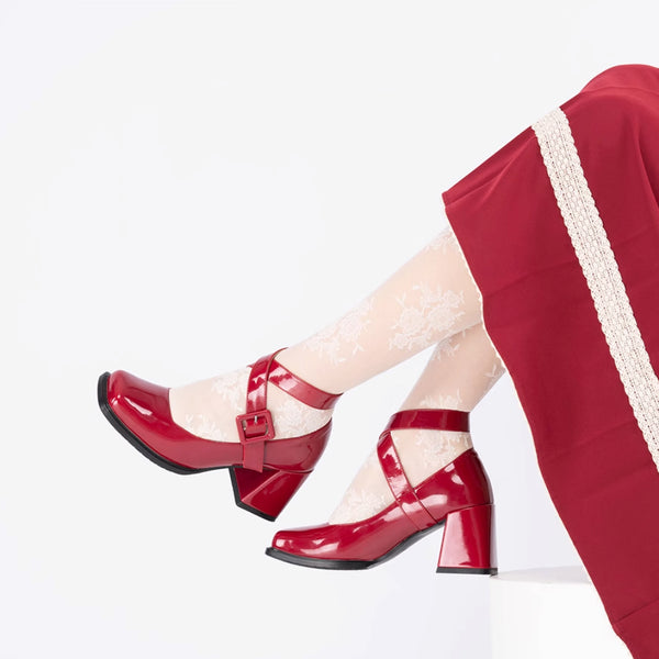 Cross Strap Square Toe Mary Jane Pumps[2025年6月中旬-7月中旬発送予定]