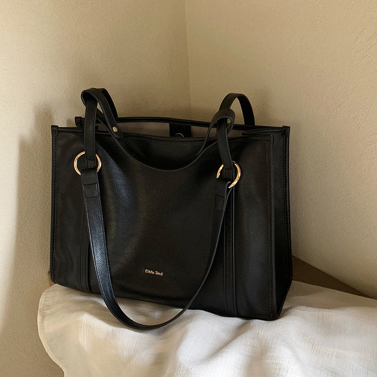 Leather Square Shoulder Tote Bag