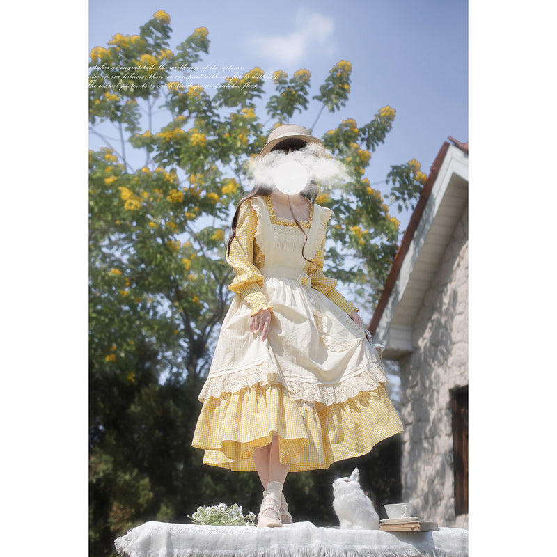 蒲公英色のレトロワンピースとエプロン – ManusMachina