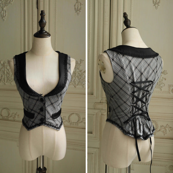 薄墨の格子柄ベスト[2026年3月下旬-4月下旬発送予定]