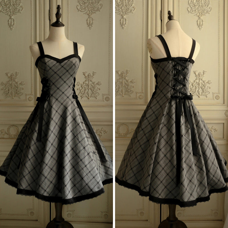 薄墨の格子柄ジャンパースカート[2026年3月下旬-4月下旬発送予定]