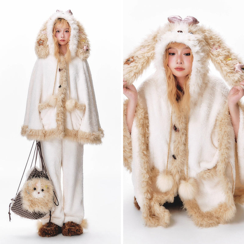 もふもふ子犬のルームウェア（ポンチョとパンツ）