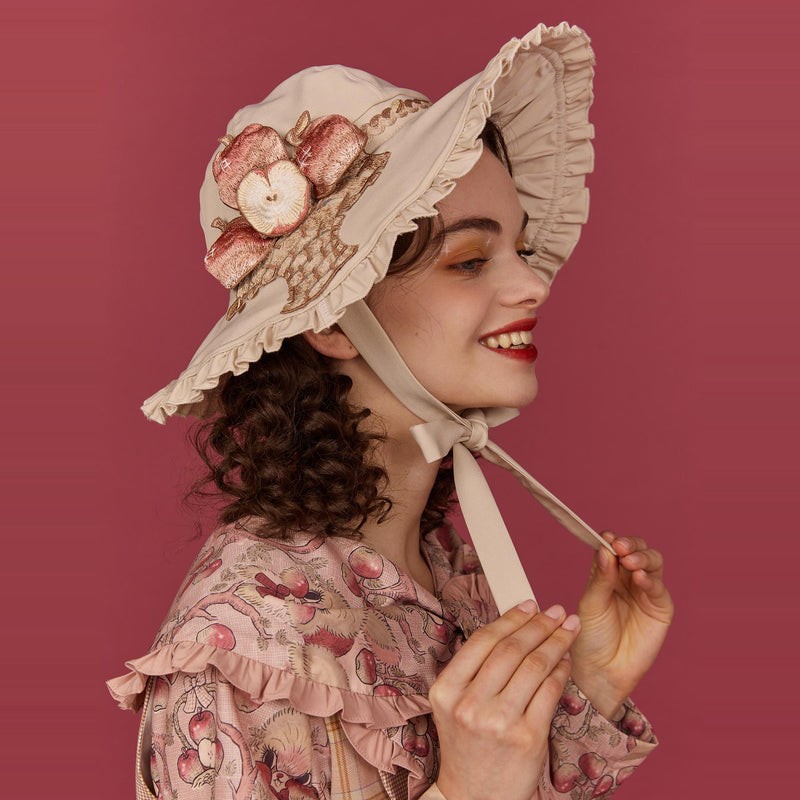 林檎刺繍の女優帽 - Beige
