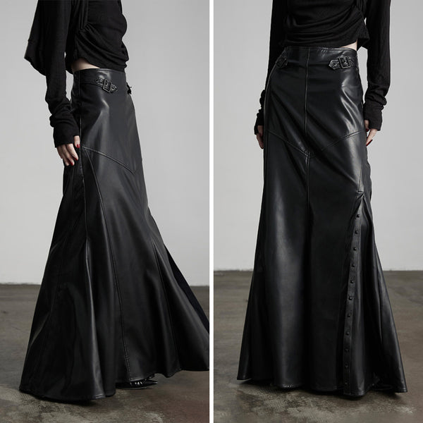 Black Long Leather Skirt