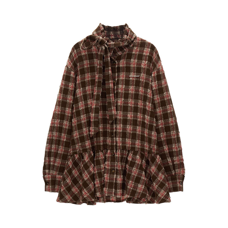 Vintage Brown Checkered Shirt Dress