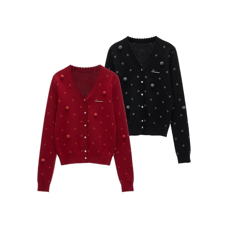 Asymmetrical Polka Dot Knit Cardigan