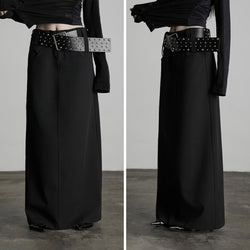 Black Straight Skirt with Belt