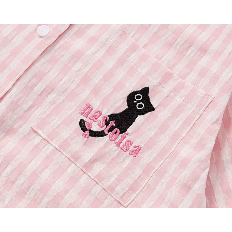 子猫の刺繍チェックシャツ - Light Pink – ManusMachina