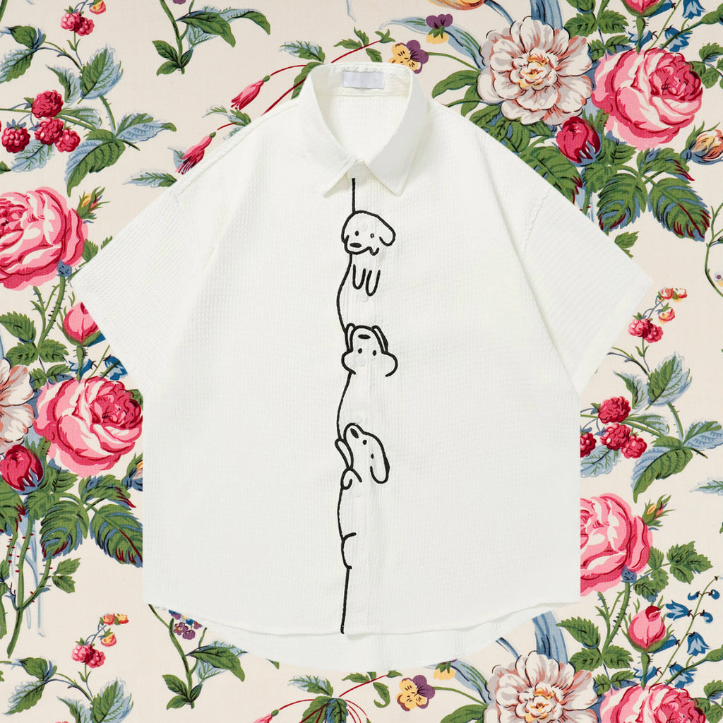 子犬の刺繍シャツ - Milk White – ManusMachina