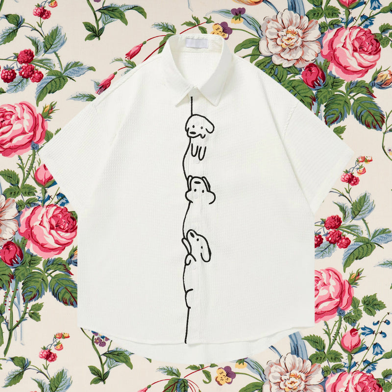 子犬の刺繍シャツ - Milk White – ManusMachina