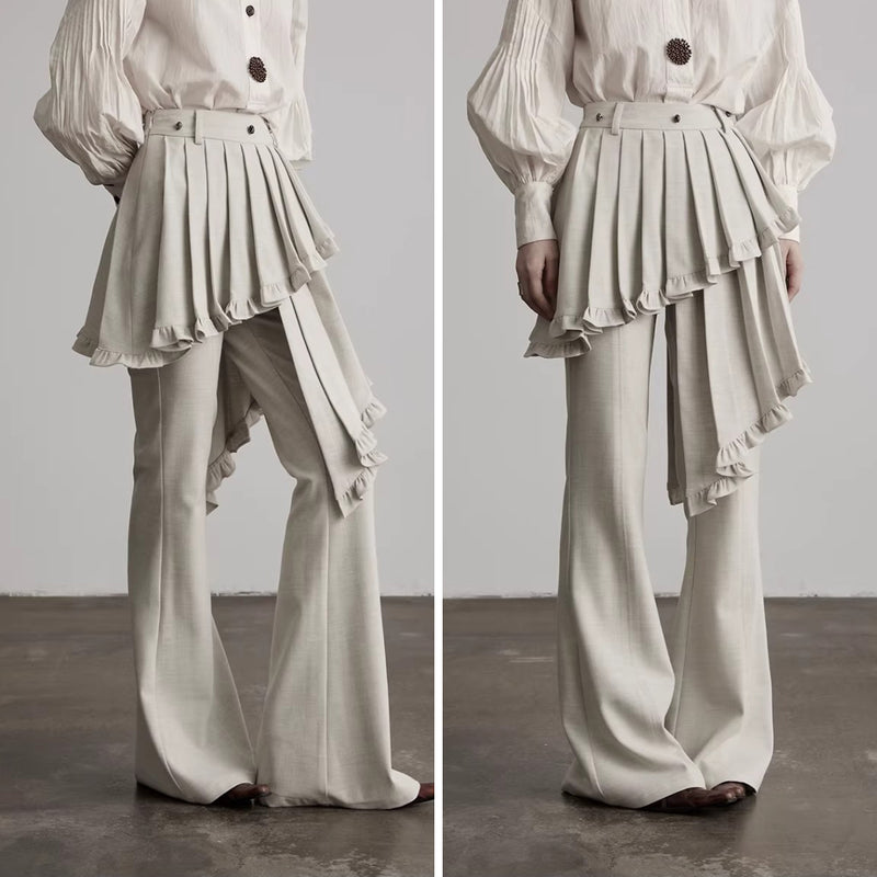 パンツ Eaphi RUFFLE ASYMMETRY PANTS Asymmetrical Ruffled Straight Flare Pants – ManusMachina