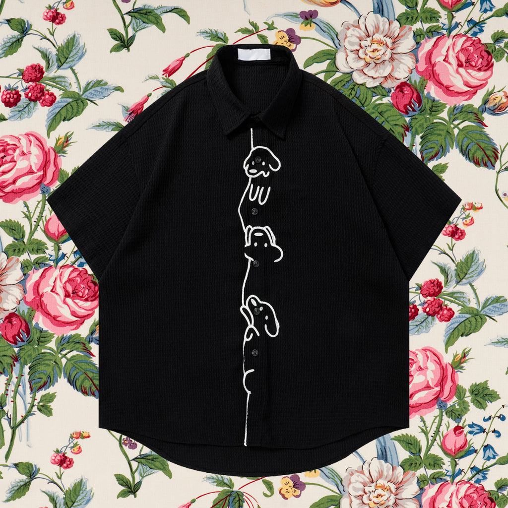 子犬の刺繍シャツ - Black – ManusMachina