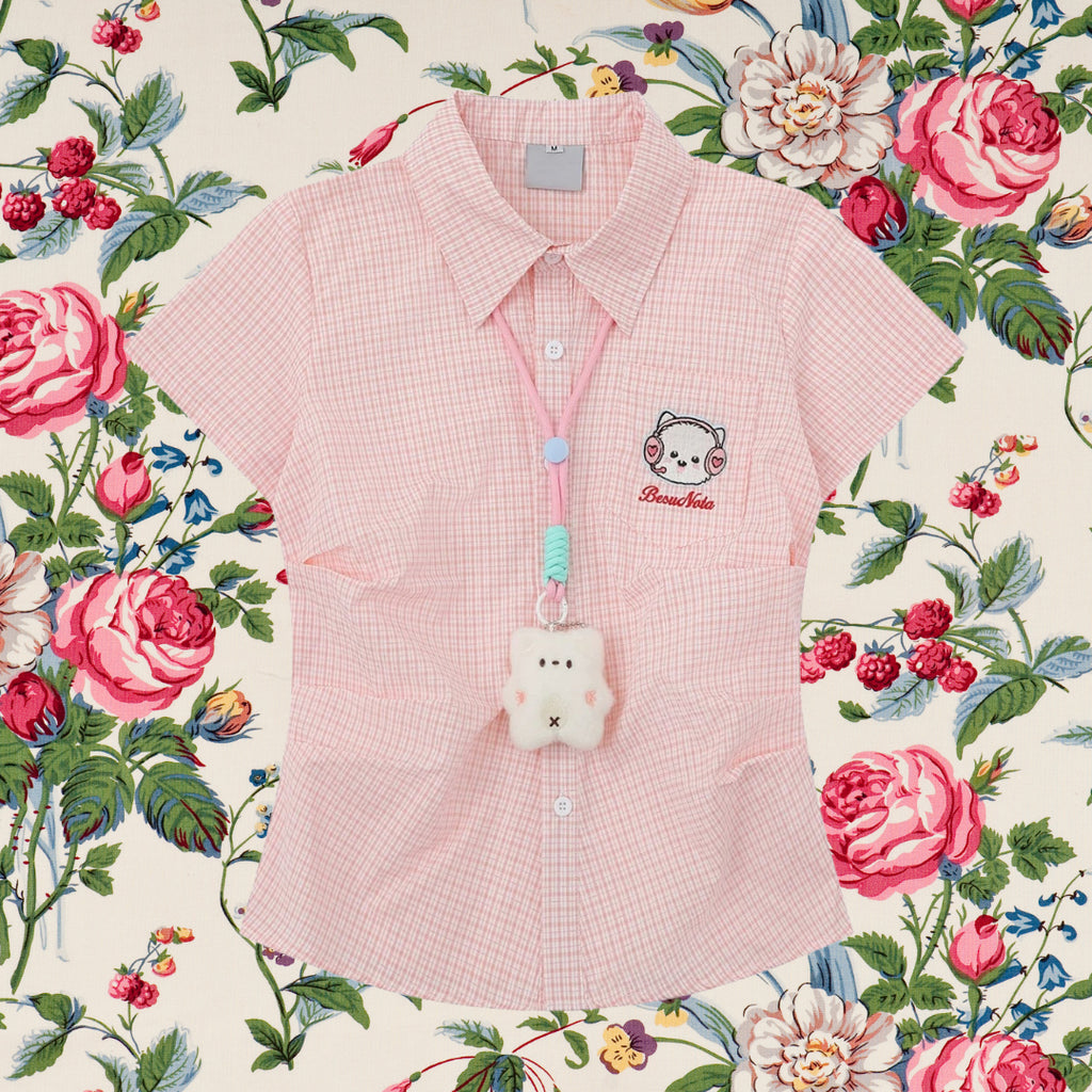ハンドメイド　クロム様確認用 子猫の刺繍チェックシャツ - Pink Check – ManusMachina