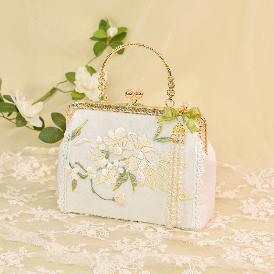 花柄ビーズ刺繍がま口バッグ 昭和レトロ 花柄ビーズ刺繍がま口バッグ - メルカリ