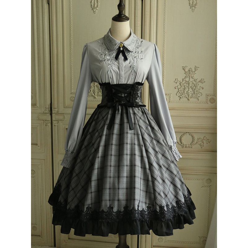 薄墨の格子柄コルセットスカート[2026年3月下旬-4月下旬発送予定]