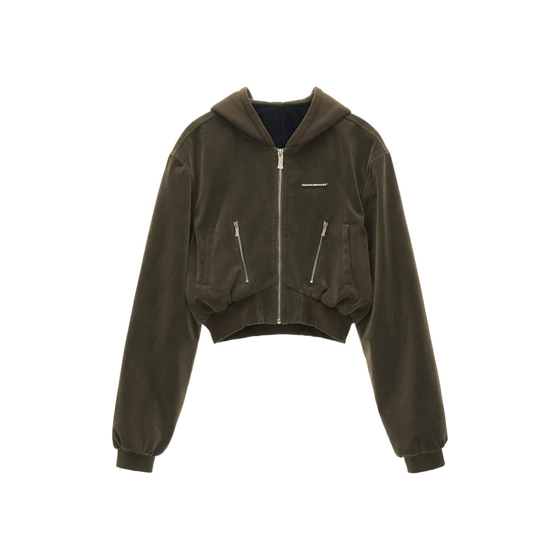 Suede Short Hoodie Jacket