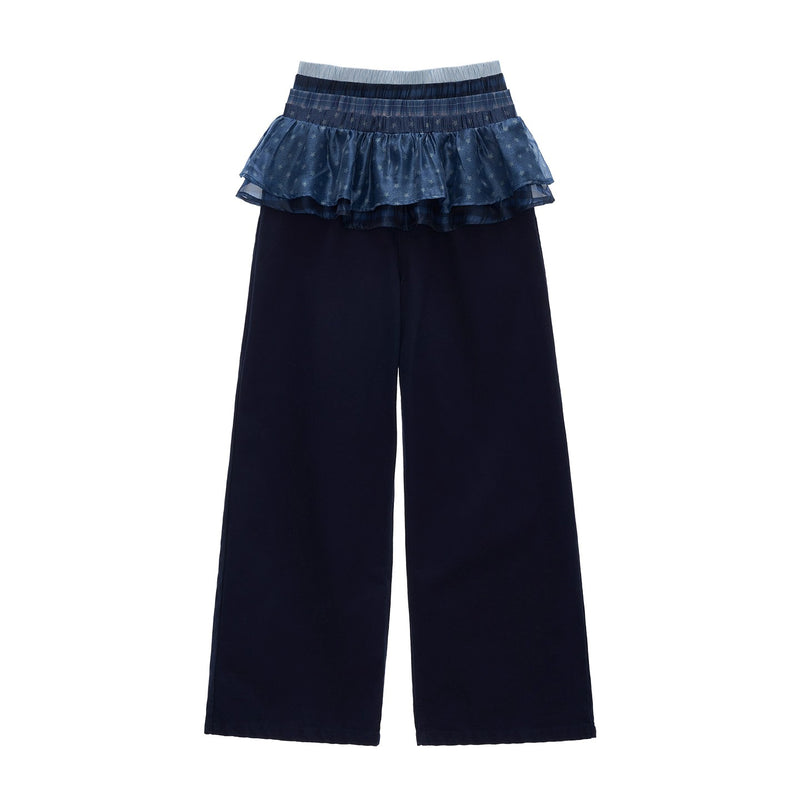 Star Pattern Ruffle Waist Wide Pants