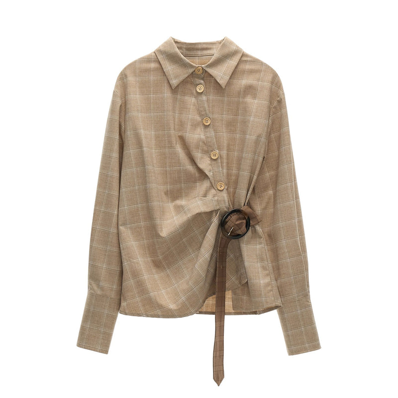 Houndstooth Pattern Waist Belt Shirt