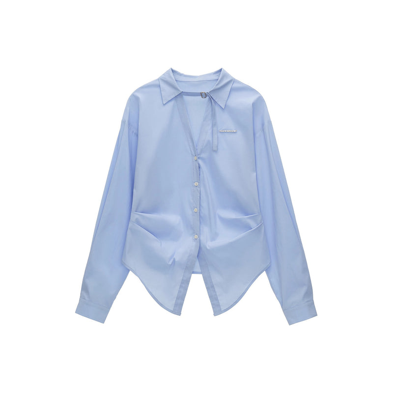 Light Blue Gathered Waist Shirt