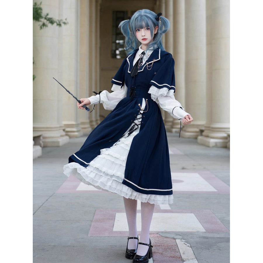 魔法学園のお嬢様のケープとベストとブラウスとコルセットスカート