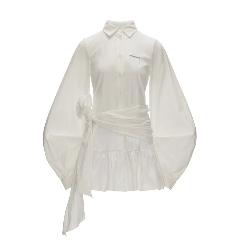 White Shirt Dress With Ribbon