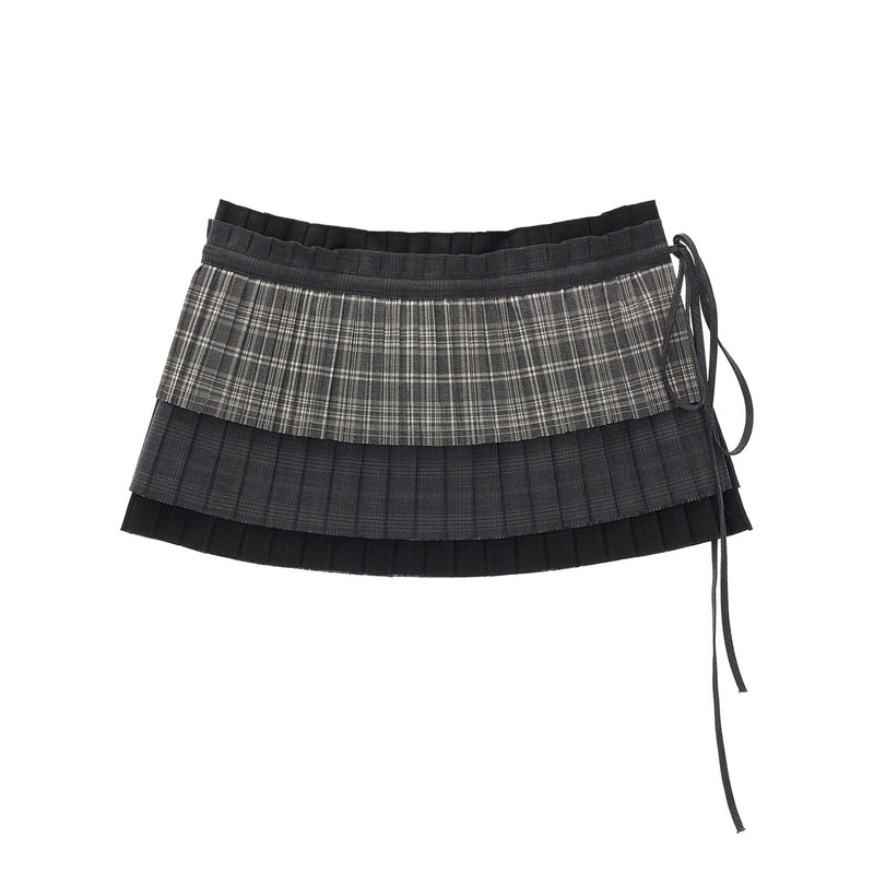 Pleated Check Apron Skirt