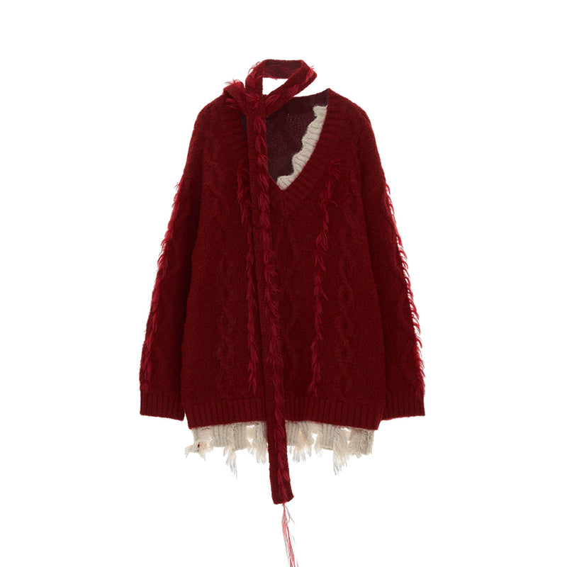 Deep Red Loose Knitted Sweater