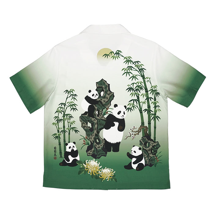 パンダと竹林の刺繍シャツ