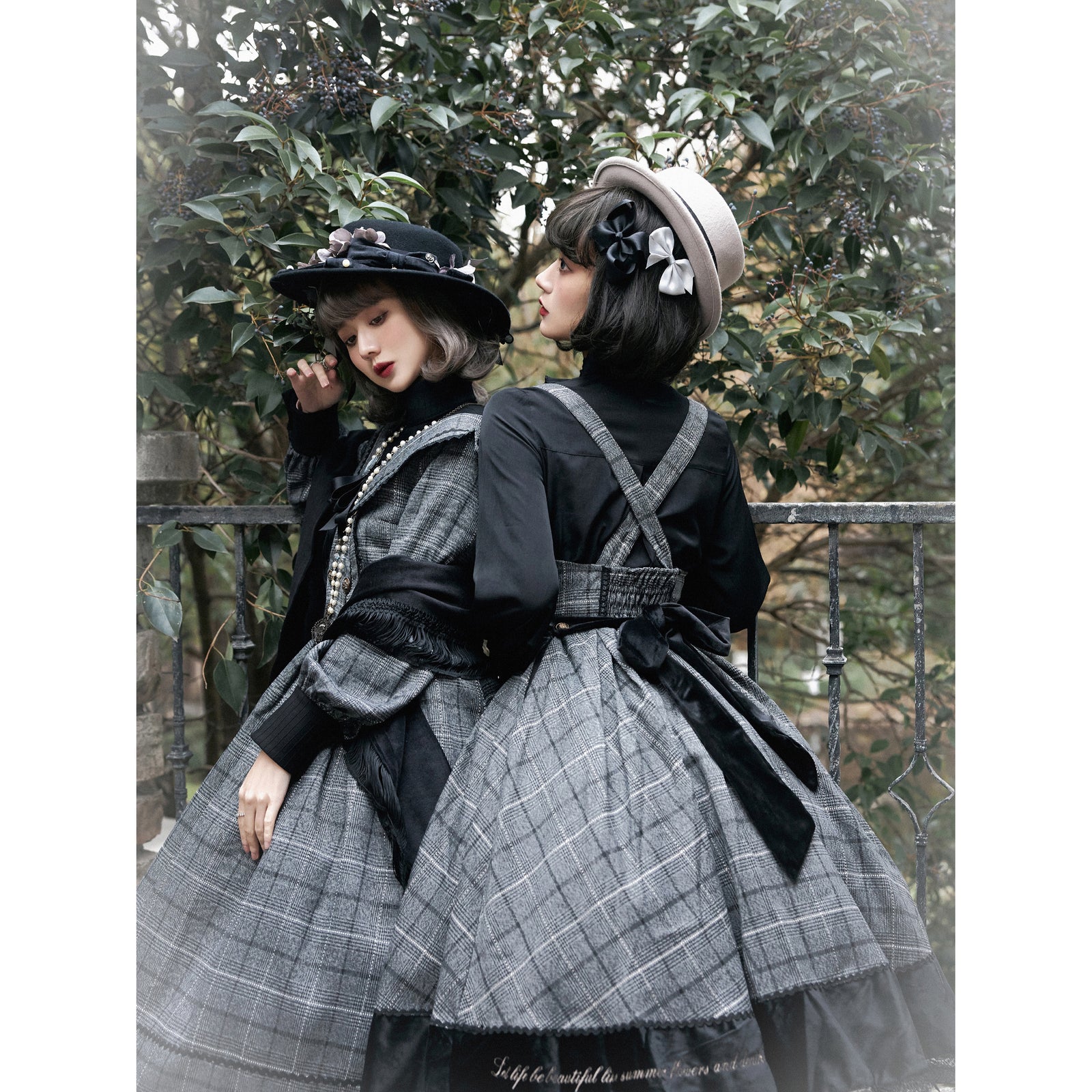 黒灰格子縞のお嬢様ワンピース[2024年4月上旬-4月下旬発送予定 