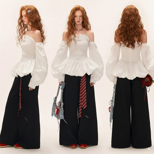 White Striped Shirred Docking Top