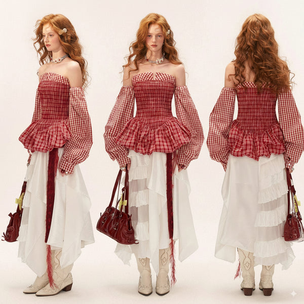 Red Checkered Shirred Docking Top