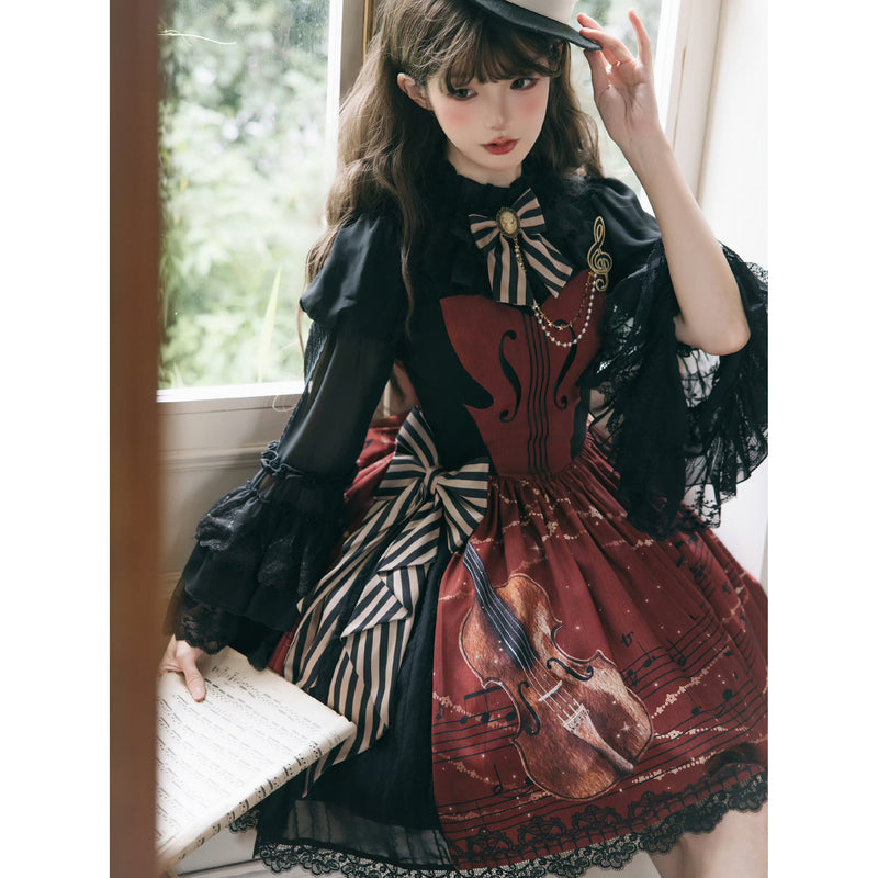 弦楽器の挿絵クラシカルワンピース[2026年2月上旬-3月上旬発送予定]