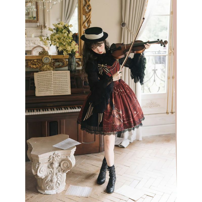 弦楽器の挿絵クラシカルワンピース[2026年2月上旬-3月上旬発送予定]